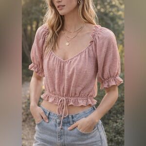 Free People Light Pink Ruffled Peasant Blouse